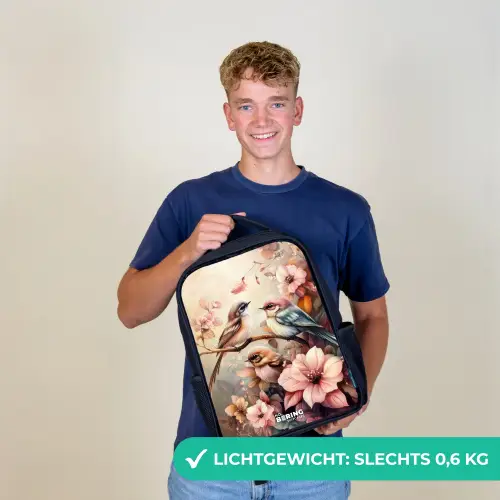 Vogels met roze bloemen Rugzak - Zwart middel -sfeer7_NL