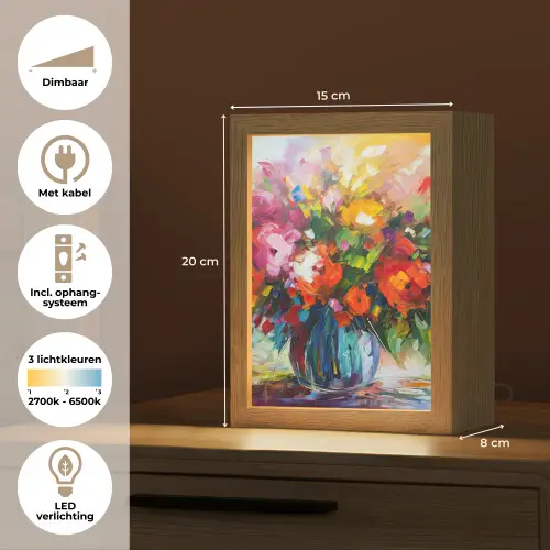Bloemen - Kleurrijk - Bloempot - Olieverf Light Box met kabel (Tafellamp) klein -USP_NL