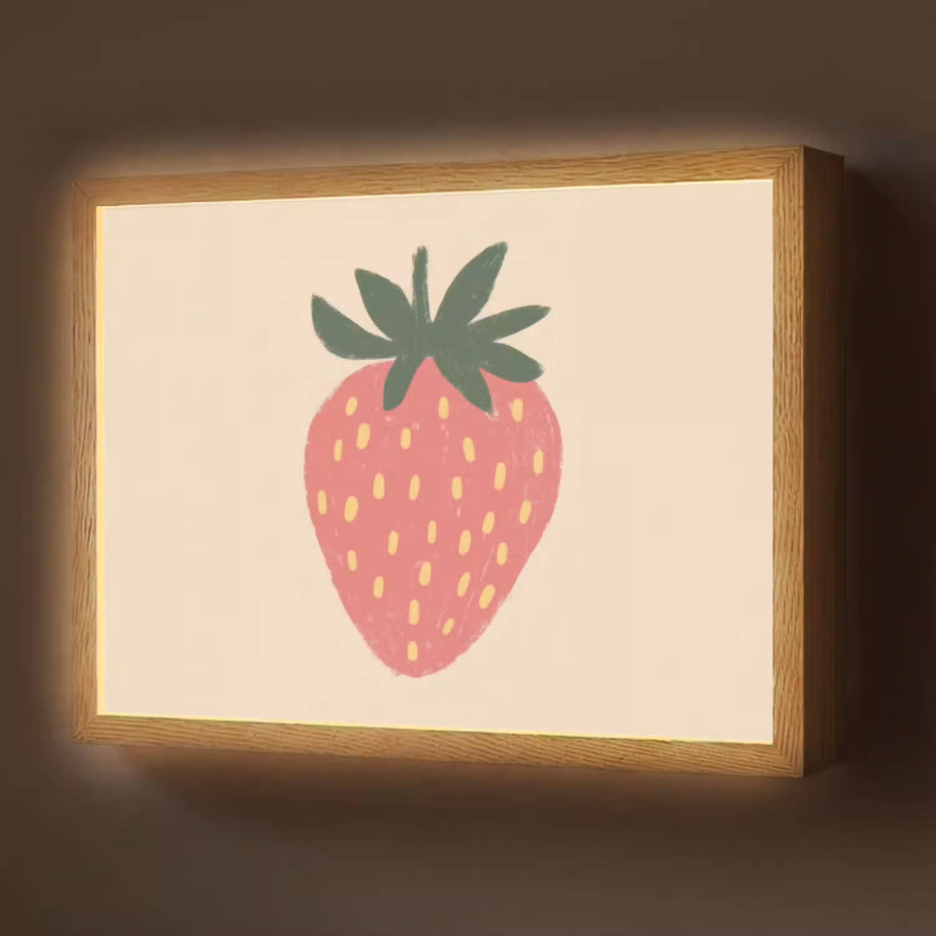 Aardbei - Minimalistisch - Rood - Fruit Light Box met batterij (Wandlamp) middel -z3d_website
