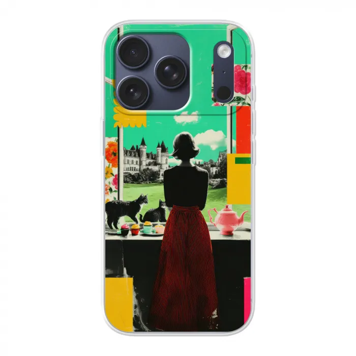 Vrouw - Keuken - Katten - Doorkijk Telefoonhoesje iPhone 17 Pro klein -3d
