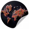 Wereldkaart - Snoepjes - Felle kleuren Wandcirkel behangsticker klein -3d