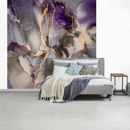 Goud - Paars - Marmer fotobehang vinyl groot -slaapkamer