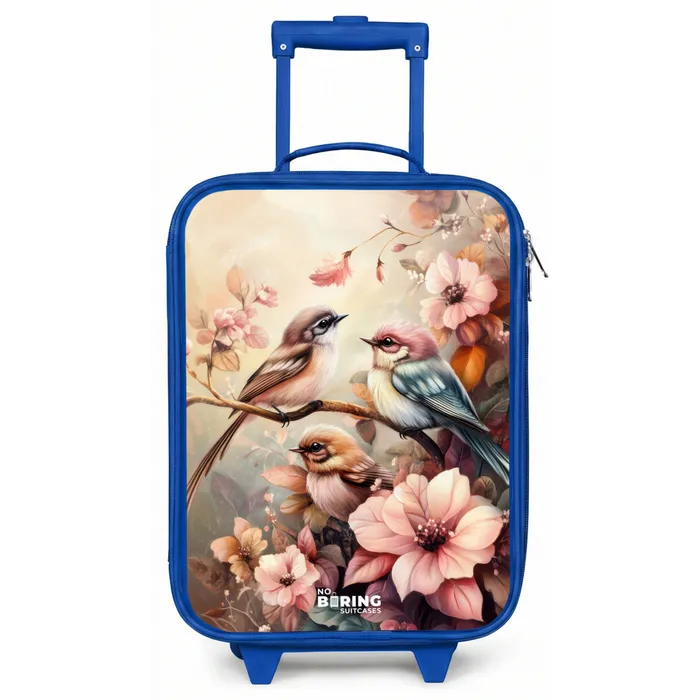 Vogels met roze bloemen Kinderkoffer - Blauw klein -zz3dotto