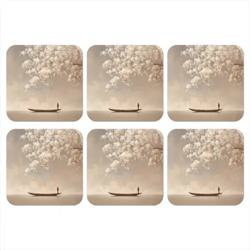 Bloesems - Wit - Boot - Minimalistisch onderzetter kurk middel -3d