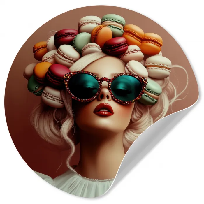 Vrouw - Macarons - Bril Wandcirkel behangsticker klein -3d