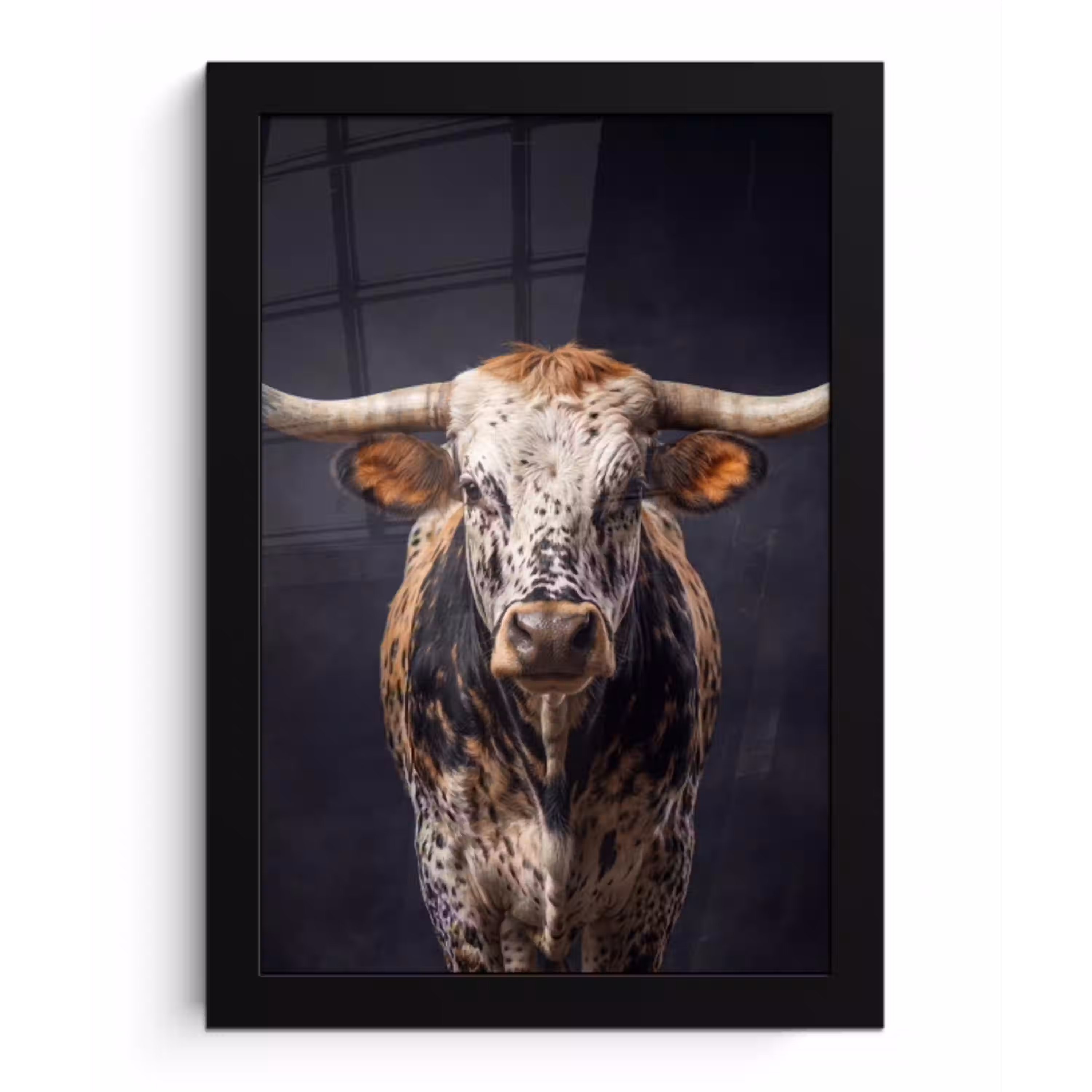 Stier - Kleurrijk - Hoorns fotolijst zwart zonder passe partout klein -3d