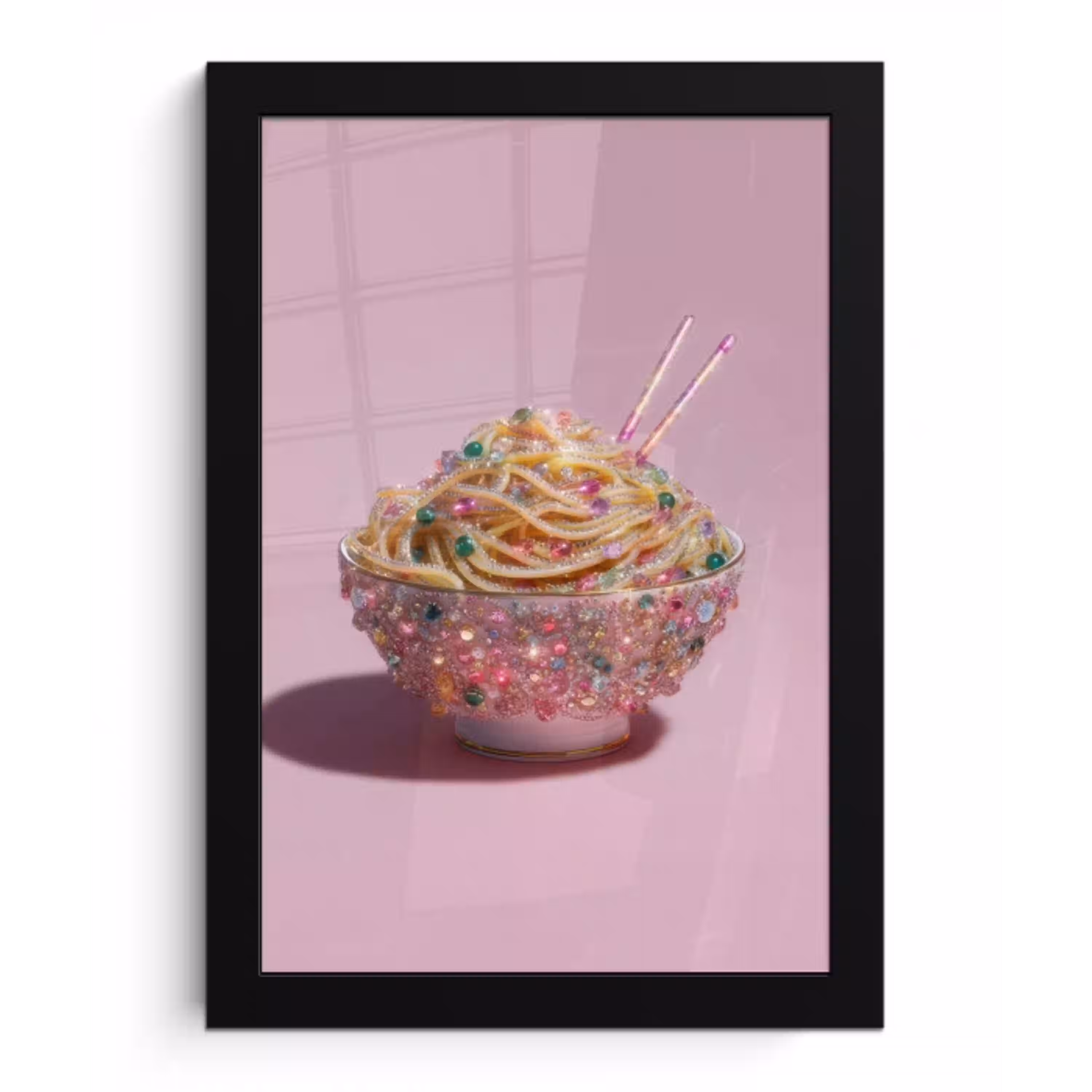 Noodles - Edelstenen - Stokjes - Roze fotolijst zwart zonder passe partout klein -3d