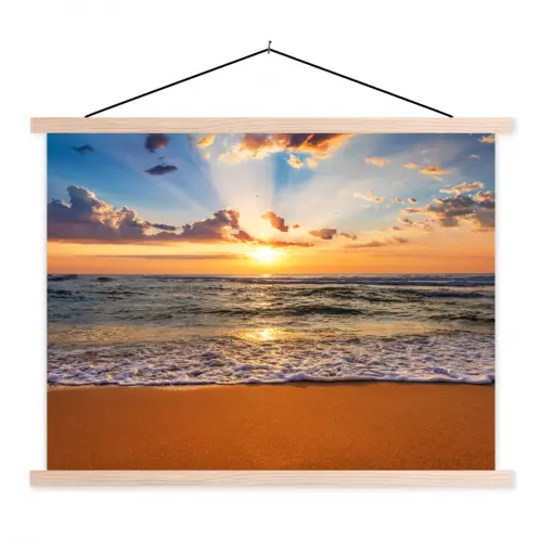 Strand - Zonsondergang - Zee - Wolken - Horizon textielposter latten blank klein -3d