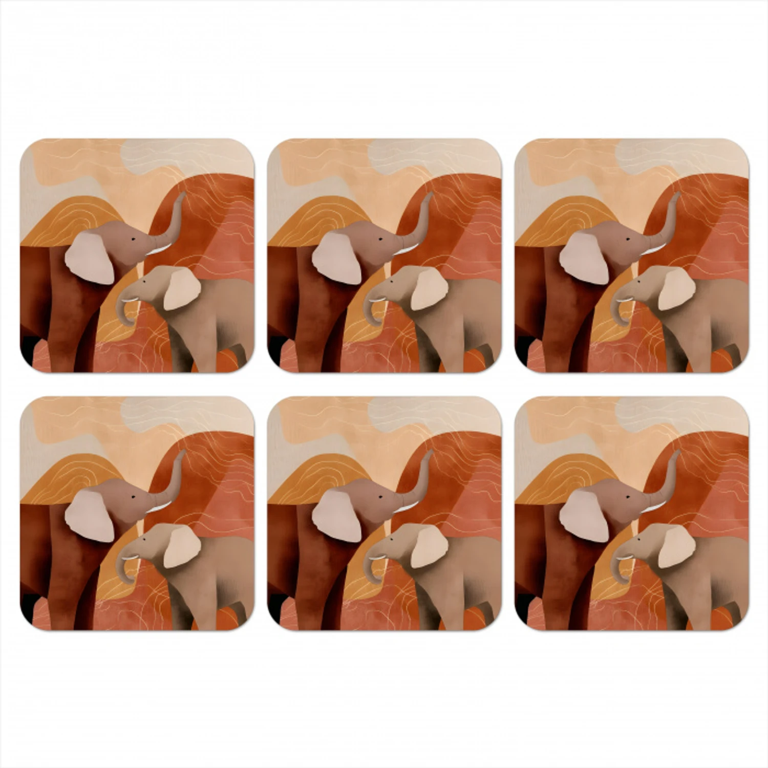 Olifanten - Oranje - Abstract onderzetter kurk middel -3d