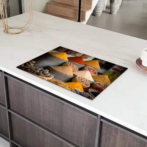 Kruiden - Ton - Specerijen - Geel - Bruin Inductie beschermer vinyl 3mm klein -sfeer8