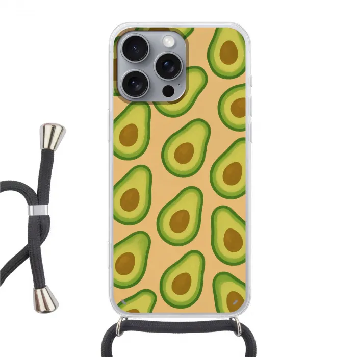 Avocado - Patroon - Groen - Pit Hoesje iPhone 16 Pro Max met koord klein -3d