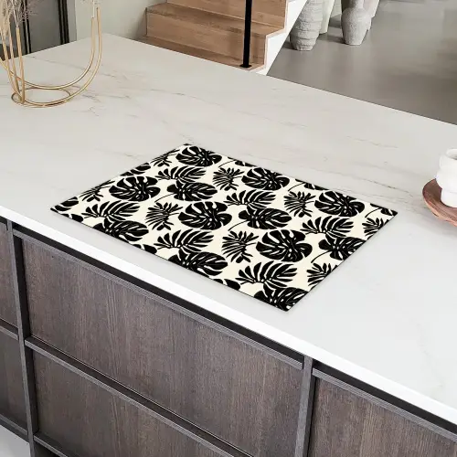 Modern - Monstera - Zwart Inductie beschermer vinyl 3mm klein 276 -sfeer8