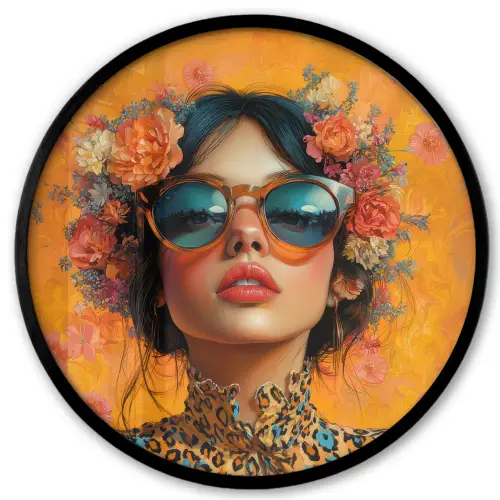 Vrouw - Bloemen - Aesthetic - Oranje Fotolijst rond zonder passe partout klein -3d