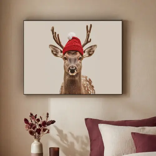 Hert - Kerst - Muts - Dieren - Winter - Grappig Textielframe zwart klein -sfeer1