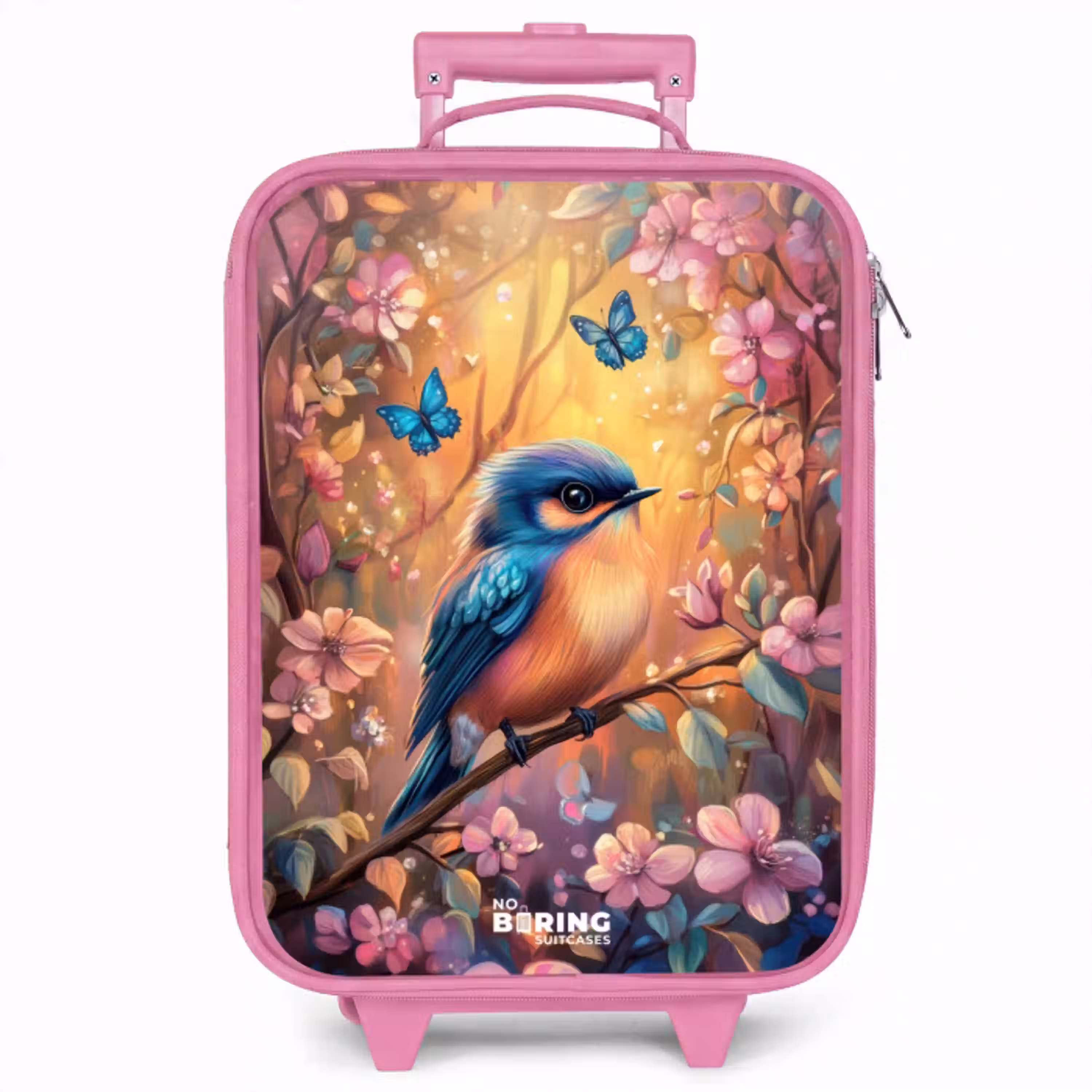 Vogel met vlinders in kleurrijk bos. Kinderkoffer - Roze klein -zzz_website3d