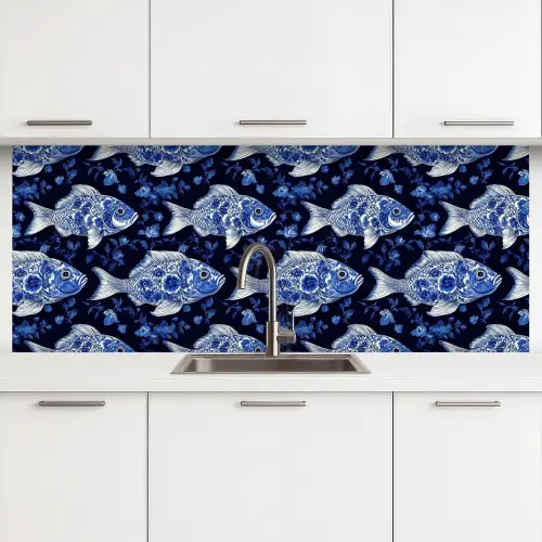Vissen - Bloemen - Blauw keuken achterwand 2 middel 871 -3d