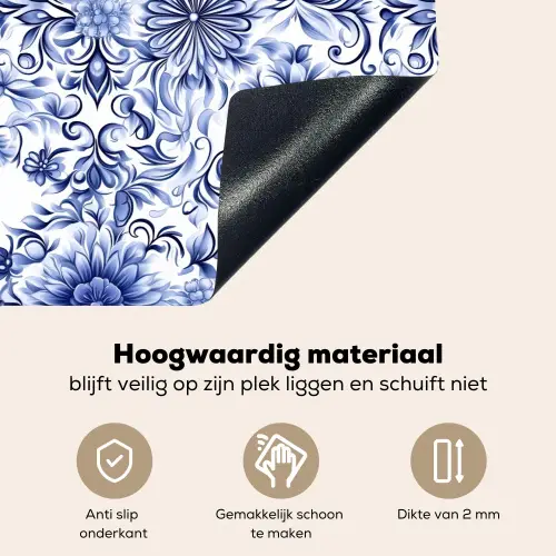 Bloemen - Blauw - Patroon - Wit Inductie beschemer met haakjes klein 777 -ky-onderkant-nl