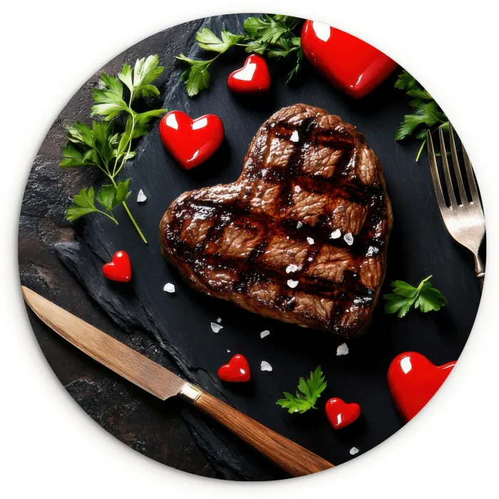 Steak - Hart - Bestek Wandcirkel kunststof plaat 5mm dik klein -3d