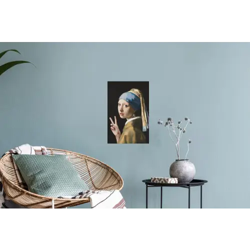 Meisje met de parel - Johannes Vermeer - Peace Muursticker klein -plant