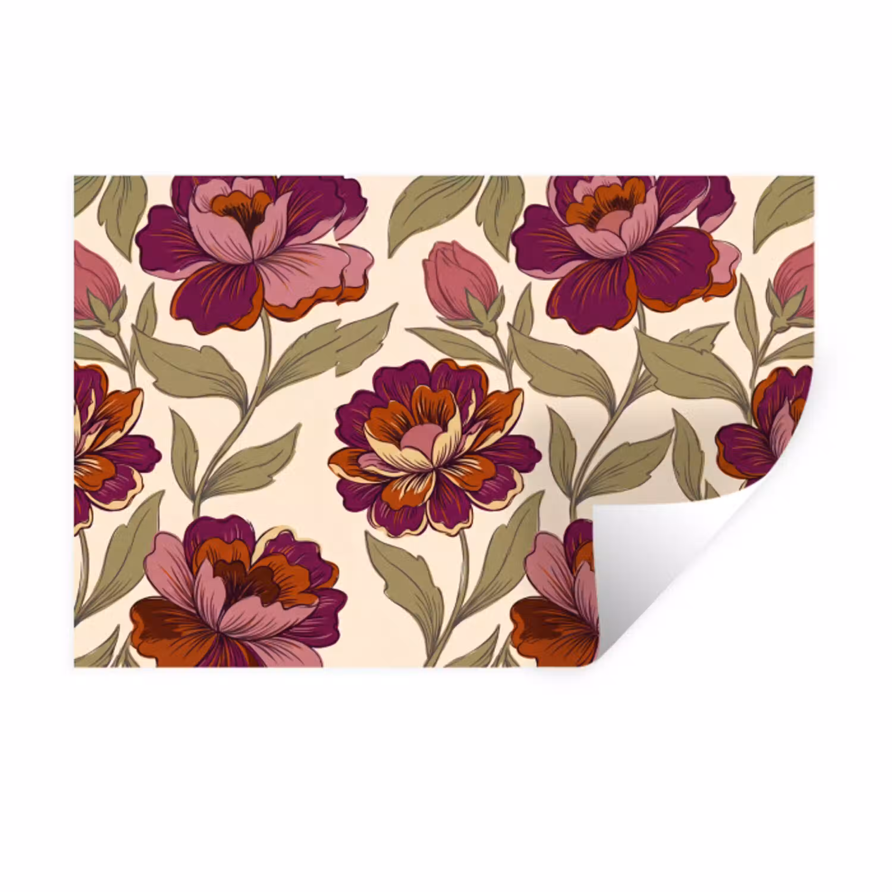 Bloemen - Patroon - Natuur - Modern - Paars Muursticker klein -3d