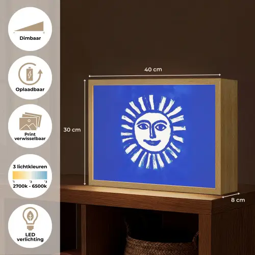 Zon - Gezicht - Penseelstructuur - Blauw Light Box met batterij (Wandlamp) middel -USP_websiteoverzichtNL