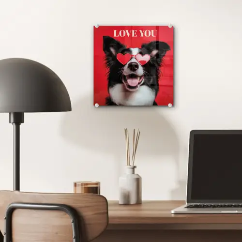Hond - Hartjesbril - Loveyou - Rood plexiglas 5mm klein -sfeer6