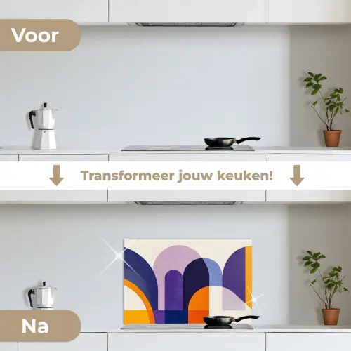 Vormen - Abstract - Grafisch - Oranje keuken achterwand spatscherm klein -voor_na_NL