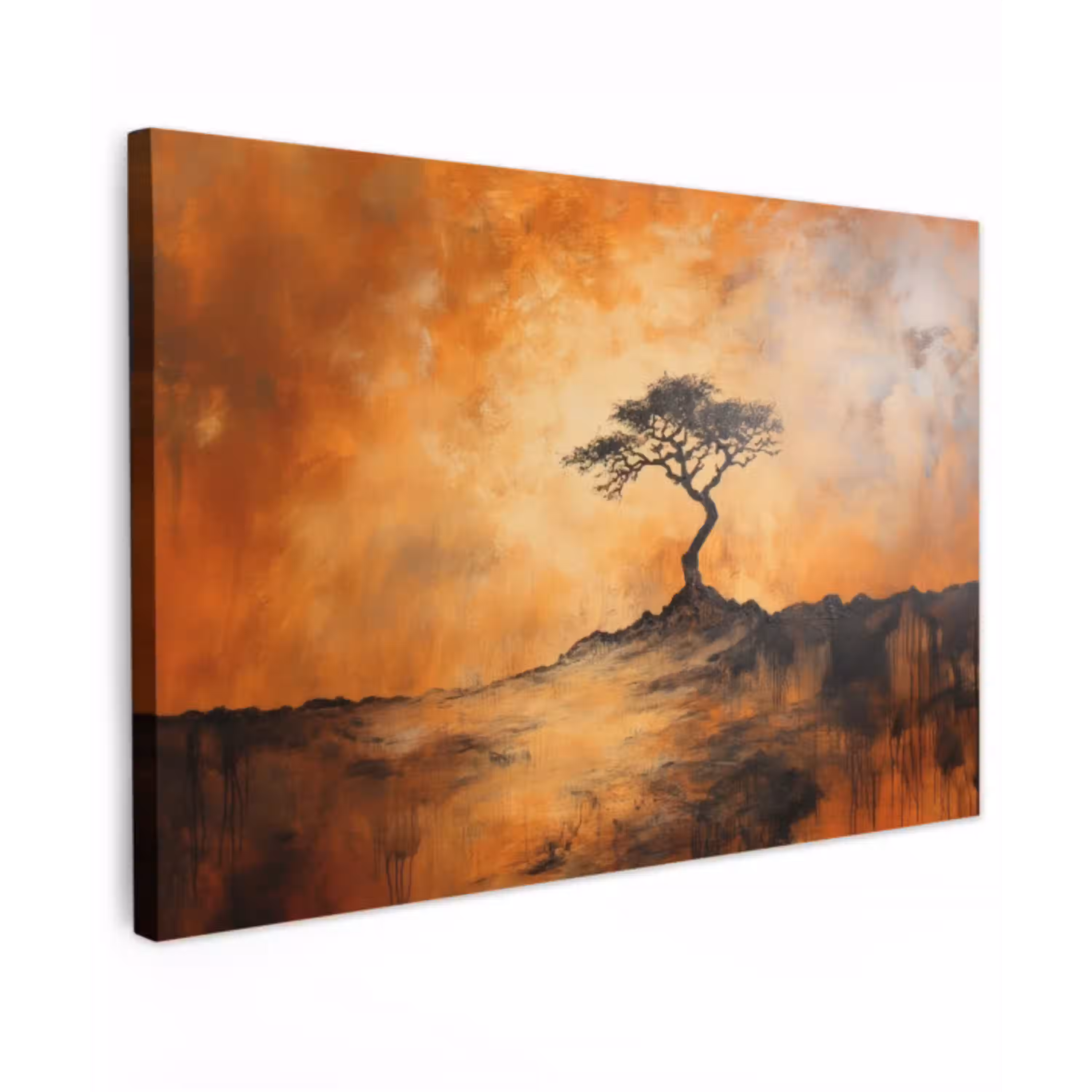 Boom - Landschap - Oranje Tuinposter op houten frame 2 cm dik klein -3d