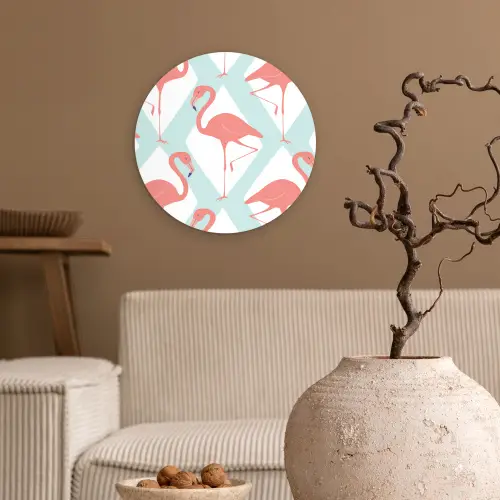 Flamingo - Mintgroen - Ruit Wandcirkel plexiglas klein 852 -sfeer1