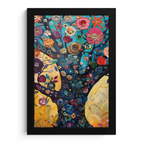 Boom - Levensboom - Kleurrijk - Bloemen - Modern fotolijst zwart zonder passe partout klein -3d