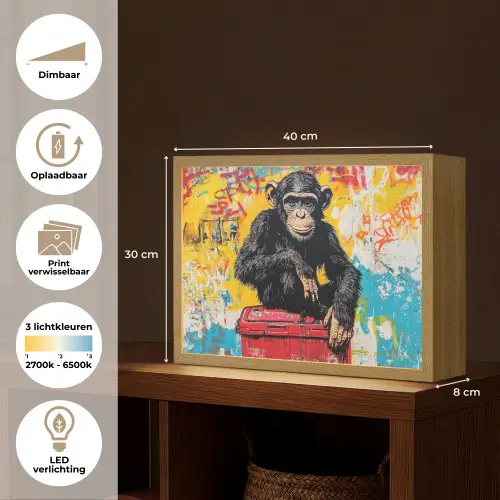 Graffiti - Aap - Street art - Dieren Light Box met batterij (Wandlamp) middel -USP_websiteoverzichtNL