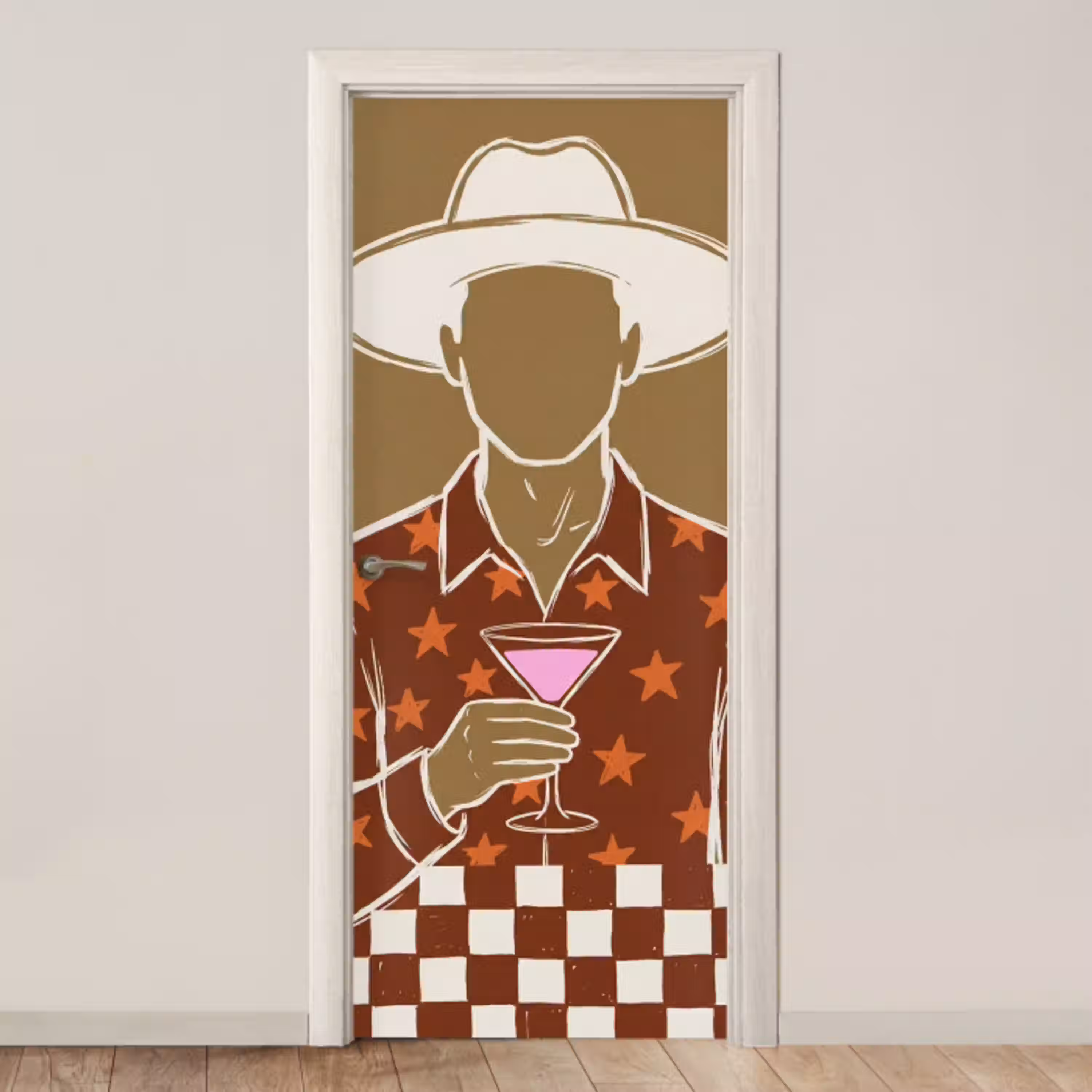 Mensen - Hoed - Cocktail - Abstract - Modern deurposter klein -3d_beige