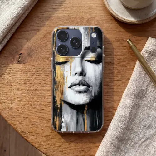 Gezicht - Vrouw - Penseelstreken - Abstract Telefoonhoesje iPhone 17 Pro klein -sfeer1
