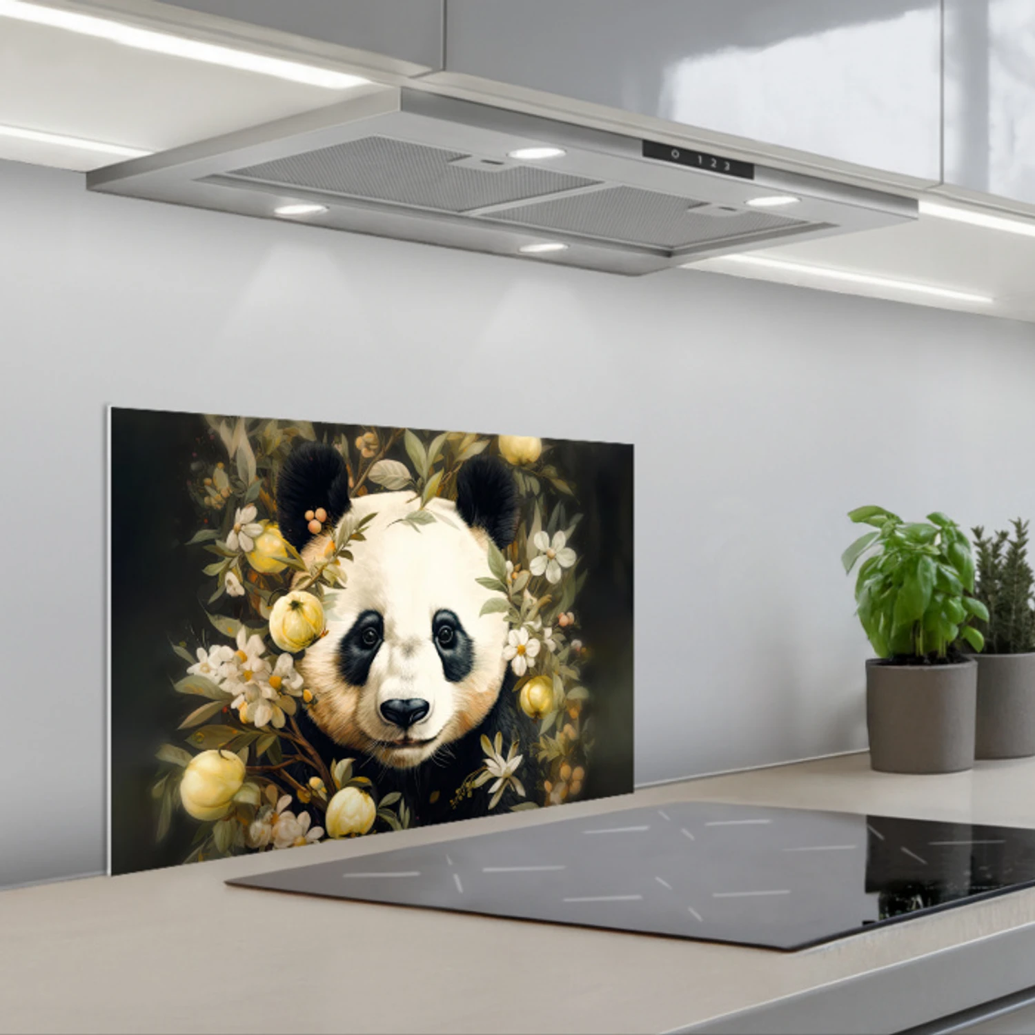 Panda - Pandabeer - Wilde dieren - Natuur - Bloemen keuken achterwand spatscherm klein -3d_schuin