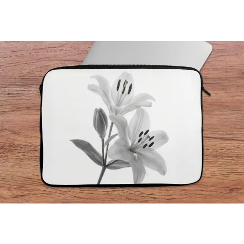 Lelies - Elegant - Zwart - Wit laptophoes neopreen klein -tafel