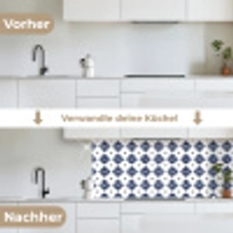 Tegelmotief - Blauw - Wit - Bloem keuken achterwand 2 middel 871 -voor-na_DE
