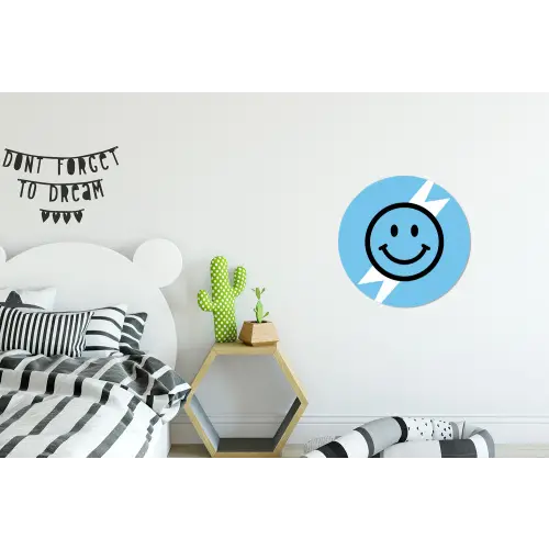 Smiley - Blauw - Bliksem Wandcirkel aluminium klein -kinderkamer