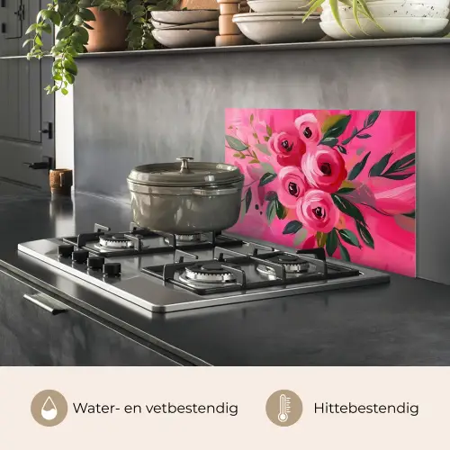 Bloemen - Verf - Roze keuken achterwand spatscherm klein -usp_NL