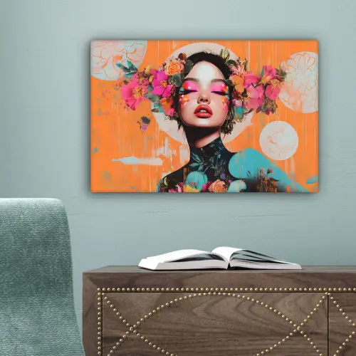 Portret - Vrouw - Abstract - Bloemen canvas 2cm klein -sfeer4