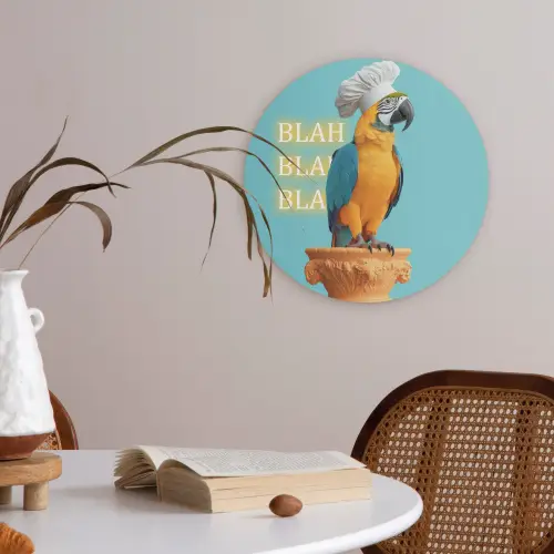 Papegaai - Koksmuts - Quote - Neon Akoestische PET Vilt - Rond klein -sfeer3