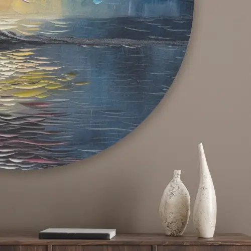 Boom - Blauw - Bladeren - Vakken Akoestische PET Vilt - Rond klein -sfeer5_closeup