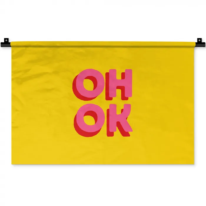 Oh ok - 3D - Geel - Roze Wandkleed katoen klein -zz3d