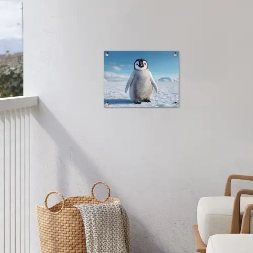 Pinguïn - Sneeuw - Landschap - Wit tuinposter los doek klein -sfeer8