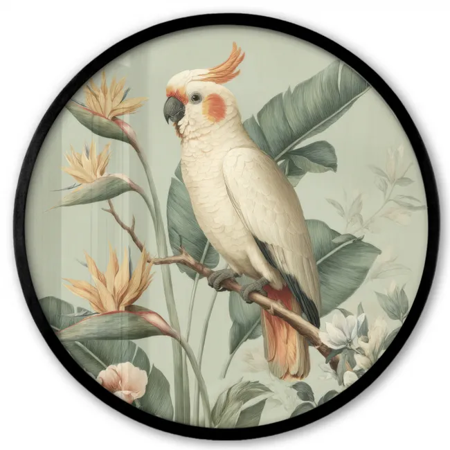 Gele kuifkaketoe - paradijsvogelbloemen - Groen Fotolijst rond zonder passe partout klein -3d