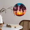 Palmboom - Zonsondergang - Horizon - Strand - Oranje - Roze Wandcirkel behangsticker klein -sfeer3