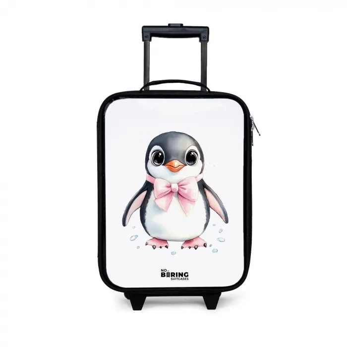 Pinguïn met roze strik en ijsdruppels Kinderkoffer - Zwart klein -3d