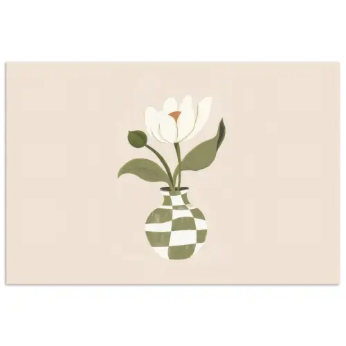 Vaas - Geruit - Bloem - Groen poster papier klein -3d