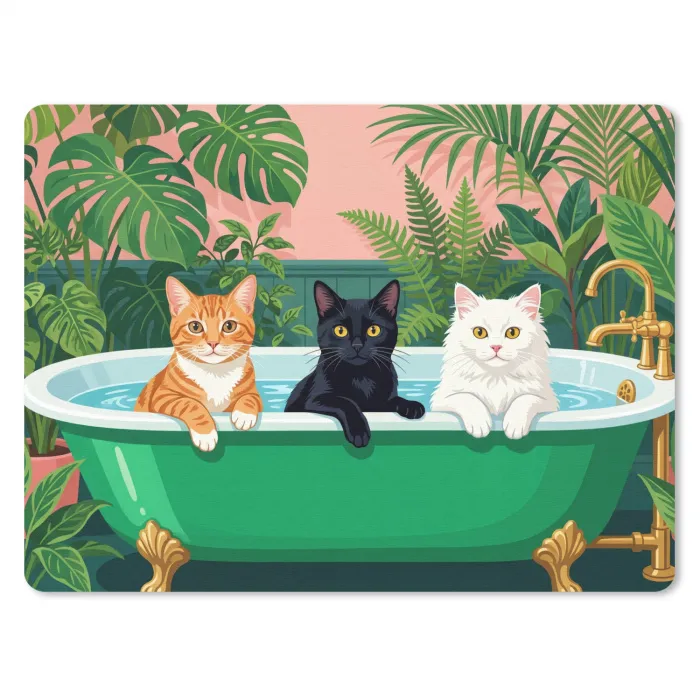 Badkamer - Kattenparade - Kleurrijk muismat rubber klein -3d