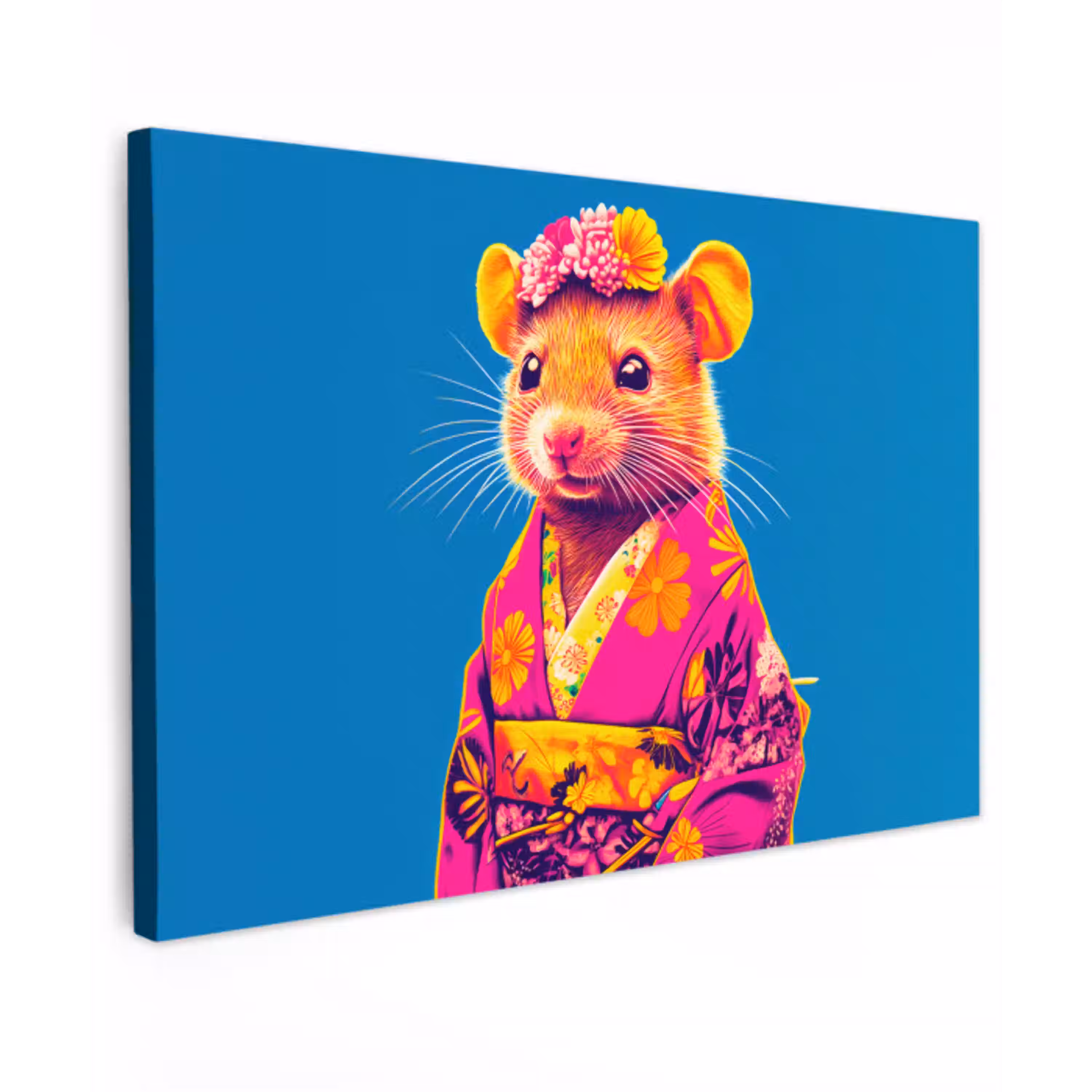 Muis - Kimono - Bloemen - Blauw canvas 2cm klein -z3d