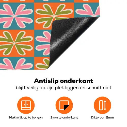 Bloemen - Retro - Patroon - Kleurrijk Inductie beschermer vinyl 3mm klein 276 -zzzzzzz-td-onderkant
